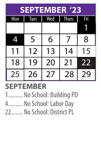 District School Academic Calendar for Swift Multi-cultural Ed Center for September 2023