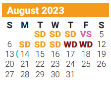 District School Academic Calendar for Jackson Middle for August 2023