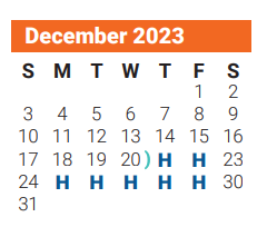 District School Academic Calendar for Sam Houston Elementary for December 2023