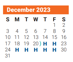 District School Academic Calendar for Johnson Elementary for December 2023