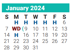 District School Academic Calendar for John Garner Elementary for January 2024