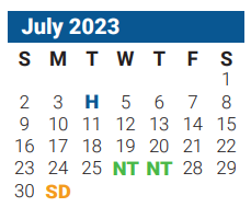 District School Academic Calendar for Sam Rayburn Elementary for July 2023
