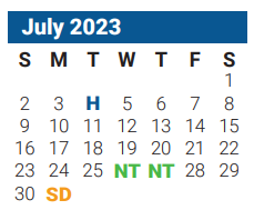 District School Academic Calendar for Bowie Elementary for July 2023