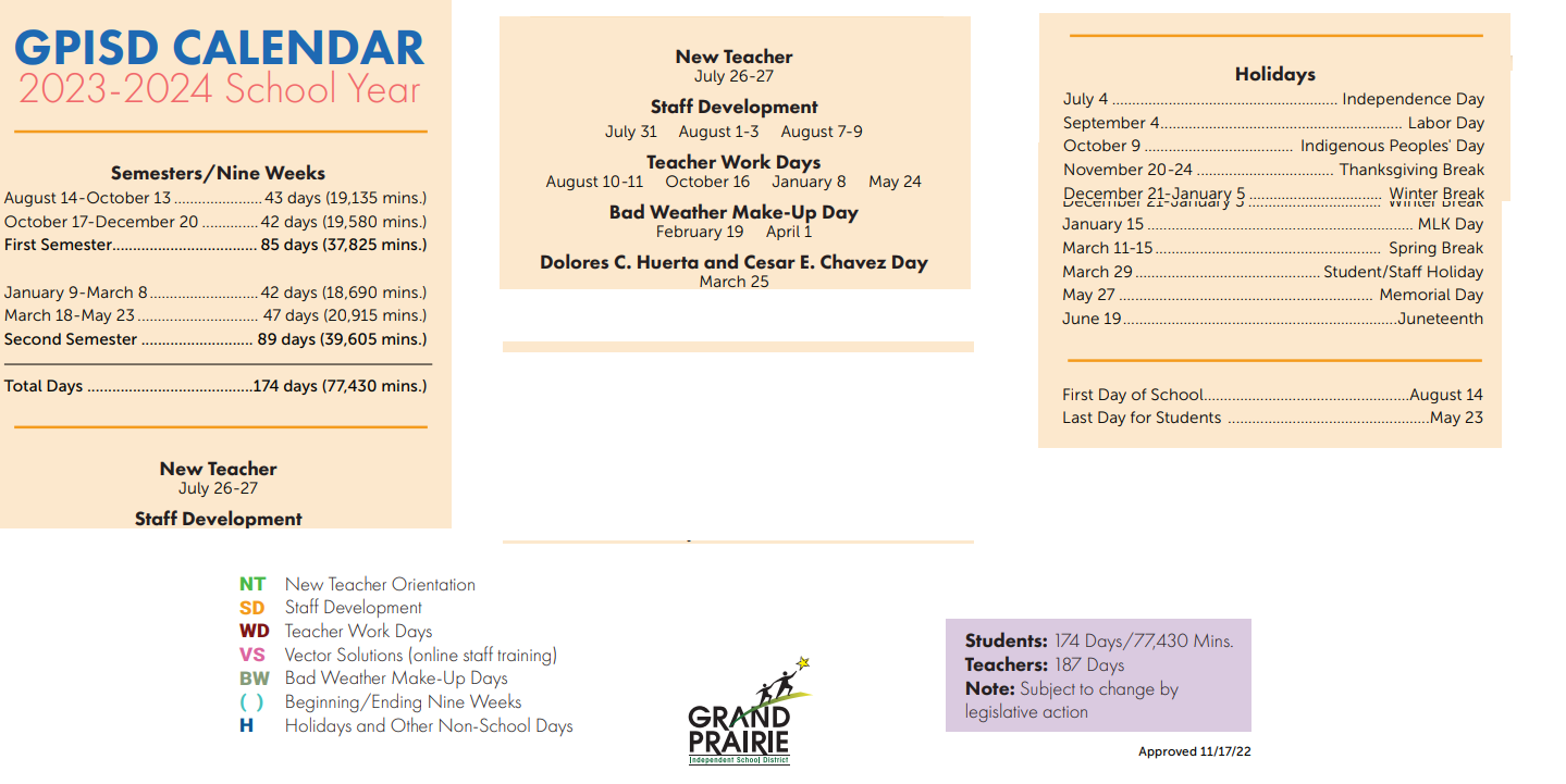 District School Academic Calendar Key for Lamar Alternative Education Program