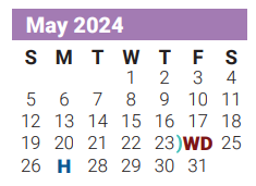 District School Academic Calendar for Mike Moseley Elementary for May 2024