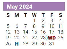 District School Academic Calendar for Lamar Alternative Education Program for May 2024