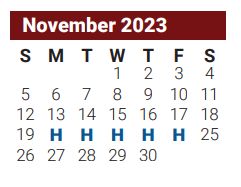 District School Academic Calendar for Sam Houston Elementary for November 2023