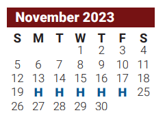 District School Academic Calendar for Grand Prairie High School for November 2023