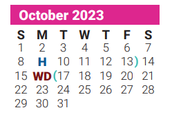 District School Academic Calendar for Barbara Bush Elementary for October 2023