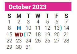 District School Academic Calendar for Jackson Middle for October 2023