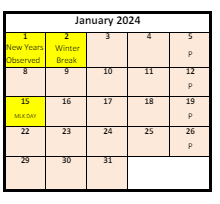 District School Academic Calendar for Valley Crest School for January 2024