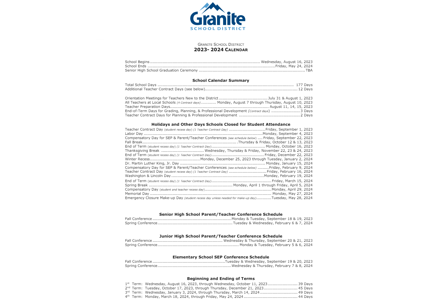 District School Academic Calendar Key for Alter Safe Sch-hs