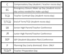 District School Academic Calendar Legend for Taylorsville High