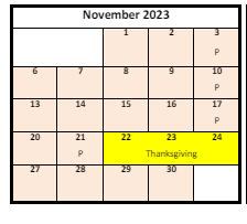 District School Academic Calendar for Wasatch Jr High for November 2023
