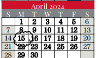 District School Academic Calendar for Grapevine Middle for April 2024