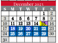 District School Academic Calendar for Taylor Elementary for December 2023