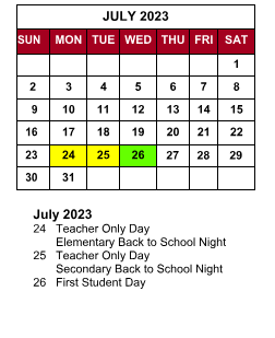 District School Academic Calendar for Parkview Middle School for July 2023