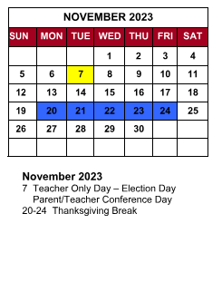 District School Academic Calendar for Parkview Middle School for November 2023