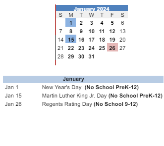 District School Academic Calendar for Odyssey Academy for January 2024