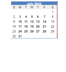 District School Academic Calendar for Odyssey Academy for July 2023