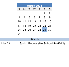 District School Academic Calendar for Odyssey Academy for March 2024