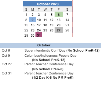 District School Academic Calendar for Odyssey Academy for October 2023