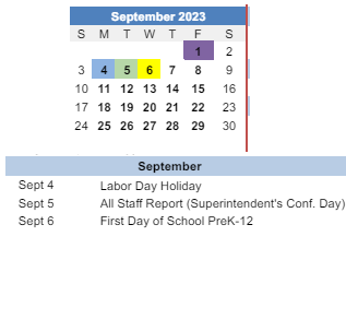 District School Academic Calendar for Odyssey Academy for September 2023
