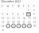 District School Academic Calendar for Preble High for December 2023