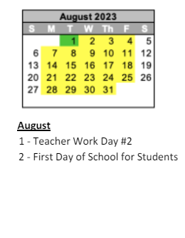 District School Academic Calendar for Greenfield Intermediate School for August 2023