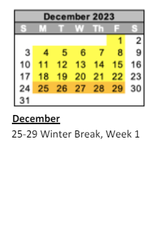 District School Academic Calendar for Greenfield Intermediate School for December 2023