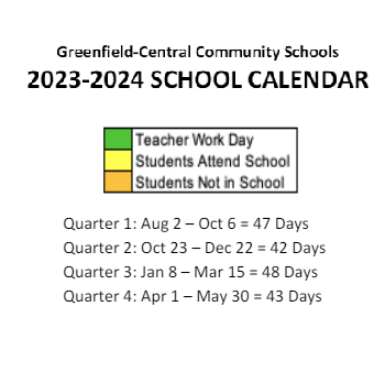 District School Academic Calendar Legend for Greenfield Intermediate School