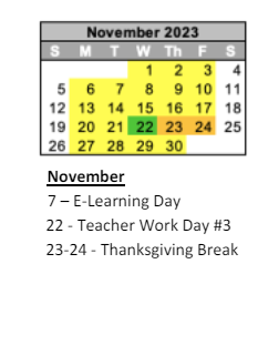 District School Academic Calendar for Greenfield Intermediate School for November 2023