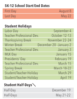 District School Academic Calendar Legend for Stone Elementary