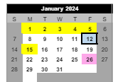 District School Academic Calendar for Griffith Senior High School for January 2024