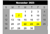 District School Academic Calendar for Griffith Senior High School for November 2023