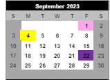 District School Academic Calendar for Griffith Senior High School for September 2023