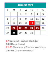 District School Academic Calendar for Oak Hill Elementary for August 2023