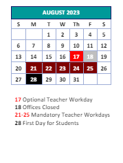 District School Academic Calendar for Bluford Elementary for August 2023