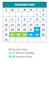 District School Academic Calendar for Madison Elementary for December 2023