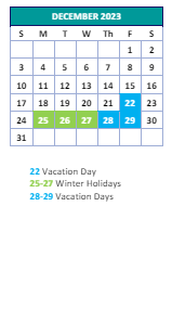 District School Academic Calendar for Montlieu Avenue Elementary for December 2023