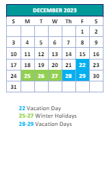 District School Academic Calendar for Dudley High for December 2023