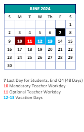 District School Academic Calendar for Montlieu Avenue Elementary for June 2024