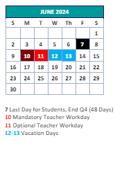 District School Academic Calendar for Ben L Smith High for June 2024