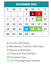 District School Academic Calendar for Montlieu Avenue Elementary for November 2023