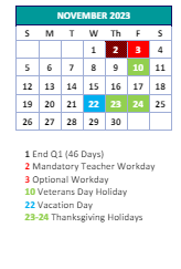 District School Academic Calendar for Mendenhall Middle for November 2023