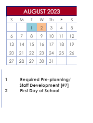 District School Academic Calendar for Pinckneyville Middle School for August 2023
