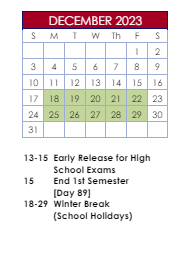 District School Academic Calendar for Berkeley Elementary for December 2023