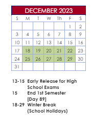 District School Academic Calendar for Beaver Ridge Elementary School for December 2023