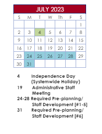District School Academic Calendar for Berkeley Elementary for July 2023