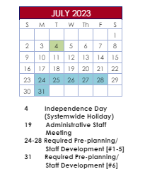 District School Academic Calendar for Mill Creek/collins Hill/dacula Cluster Middle School for July 2023